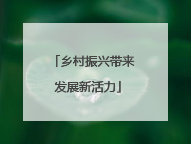 乡村振兴带来发展新活力